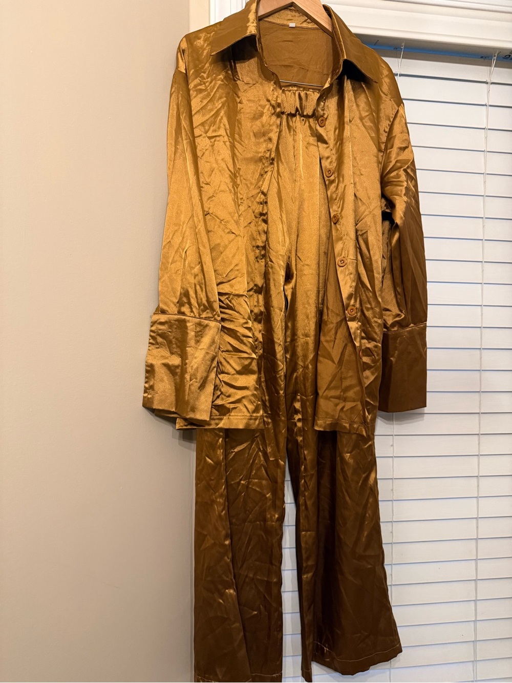 Satin Two-Piece dance costume Set in Metallic Bronze